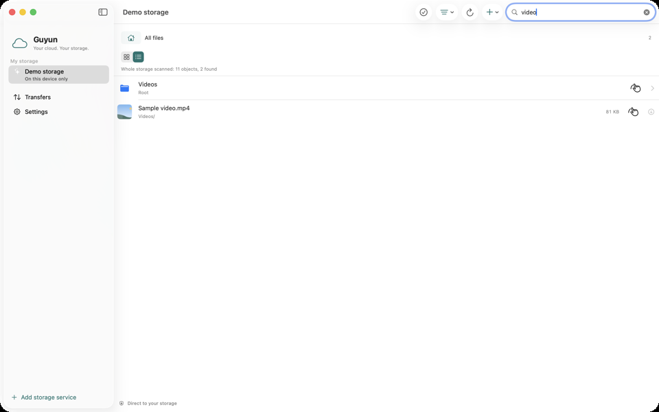 Guyun: search across the whole storage